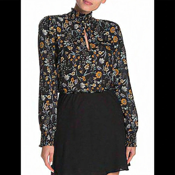 SOCIALITE Black Floral Long Sleeve Blouse Size Small - Picture 2 of 7